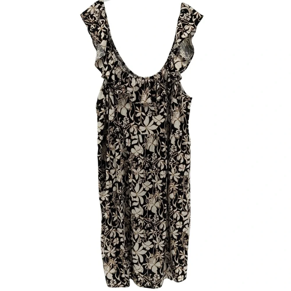 Ava & Viv Black Floral Ruffle Maxi Linen‎ Blend Dress Women 3X Vacation Resort